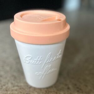 FRANK BODY | ‘Butt First Coffee’ Plastic Coffee Mug with Top